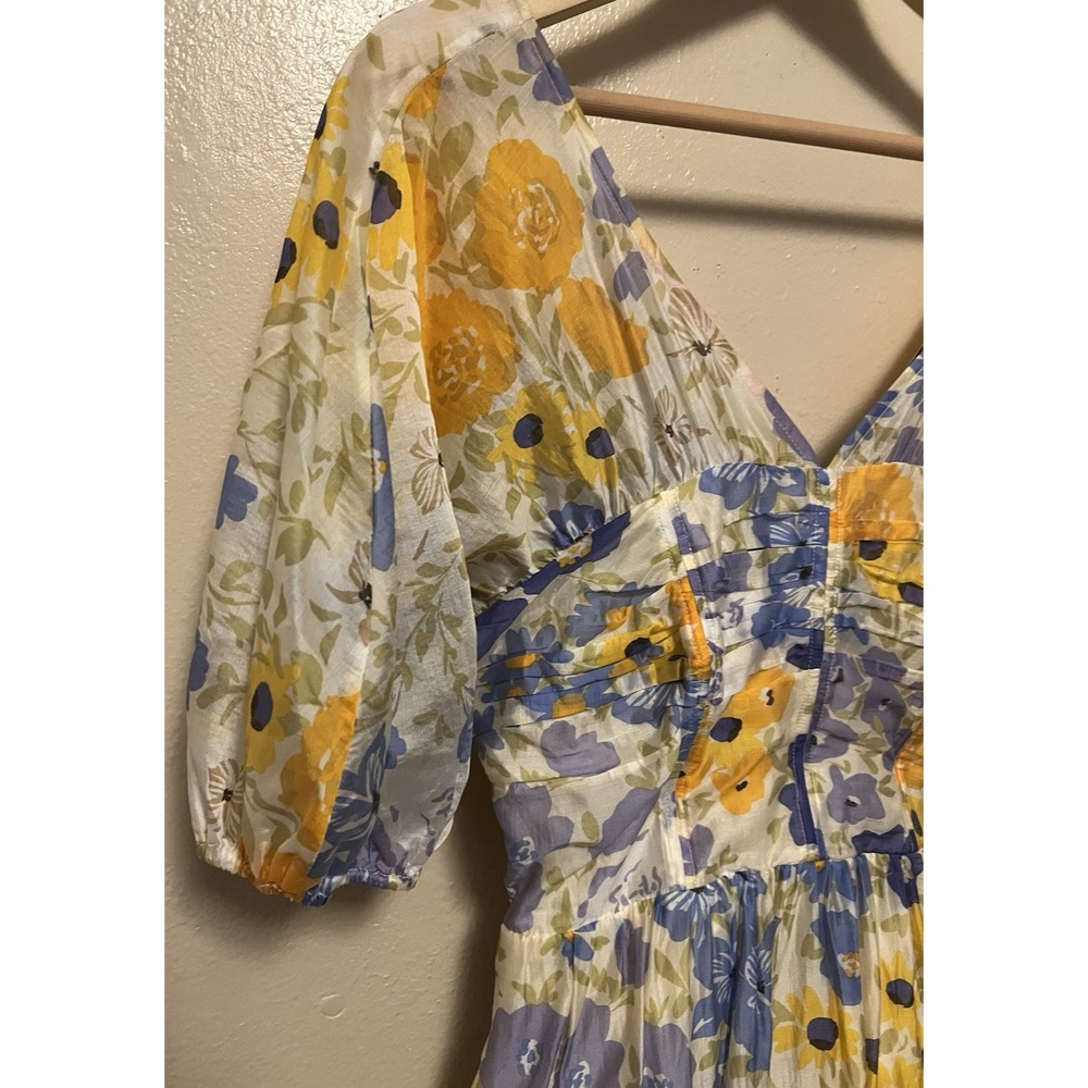 Other Stories Floral Puff Sleeve Tiered Maxi Dress Yellow Blue Orange Romantic 6 - Picture 4 of 16
